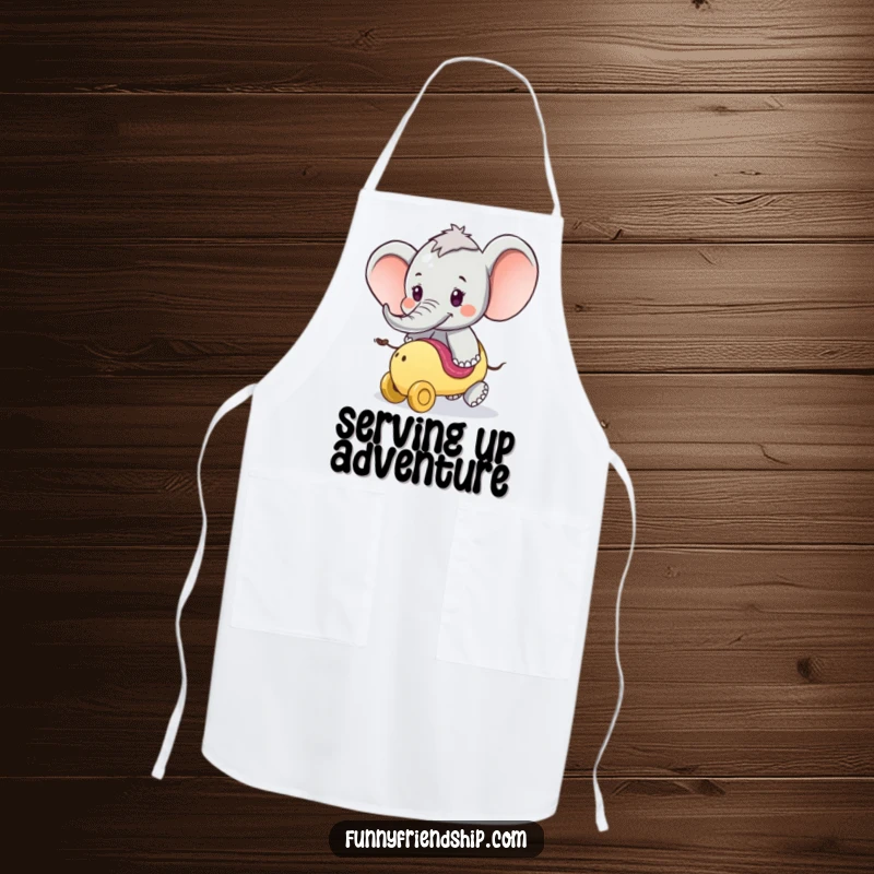 Funny Apron: Playful elephant character offering a ride on its trunk, perfect for adding charm to kitchen tasks.