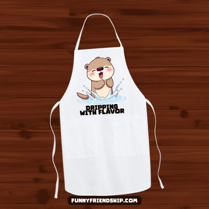 Funny otter apron showing a playful otter character in a water-splashing design, a humorous addition to any kitchen.