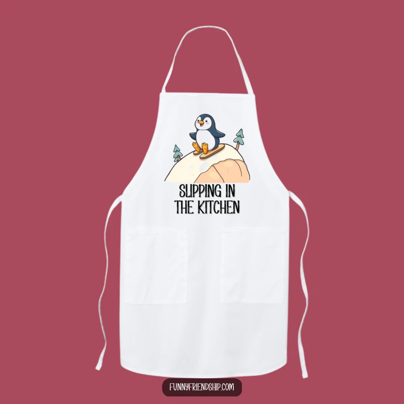 Funny Penguin Friends Apron: Cheerful Sliding Duo Kitchen Wear, Ideal Funny Gift