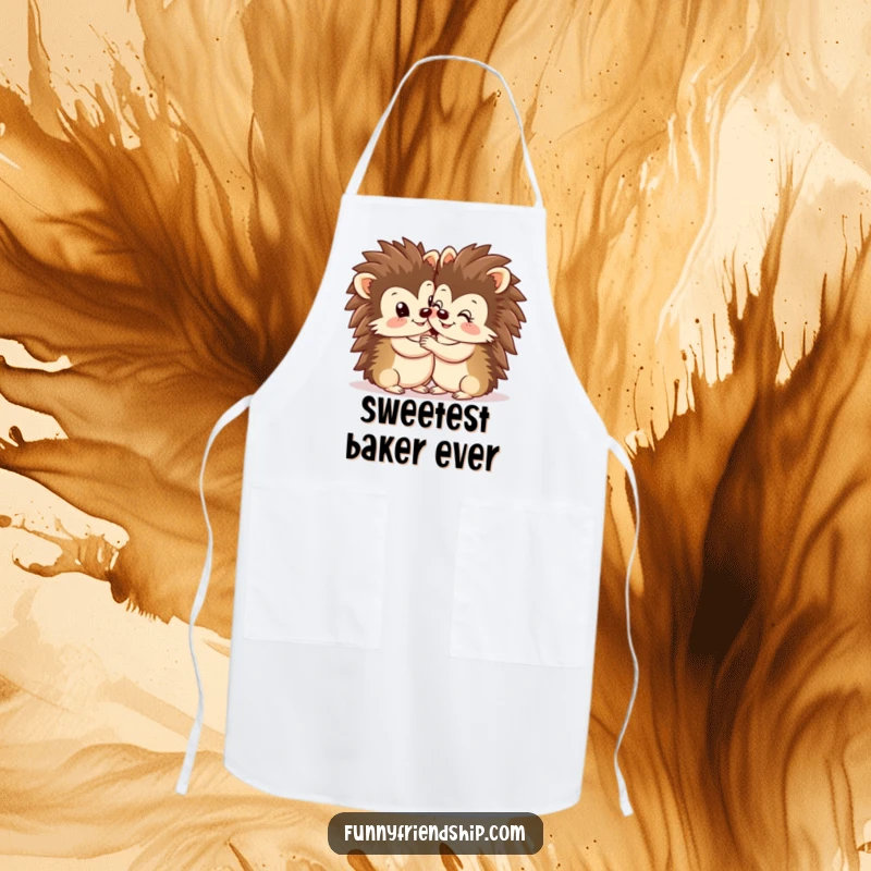 Funny Hedgehog Hug Apron: Two cute hedgehogs hugging warmly, adding sweet charm to kitchen wear, a functional and funny gift.