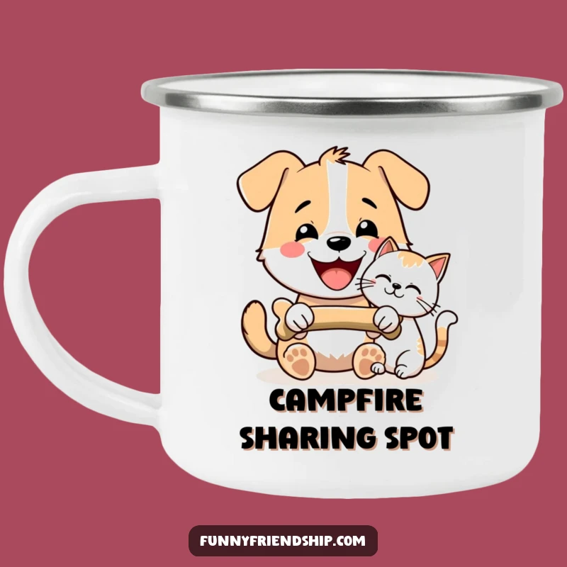Funny Dog & Cat Bone Sharing Camping Mug - Outdoor Pet Fun Drinkware