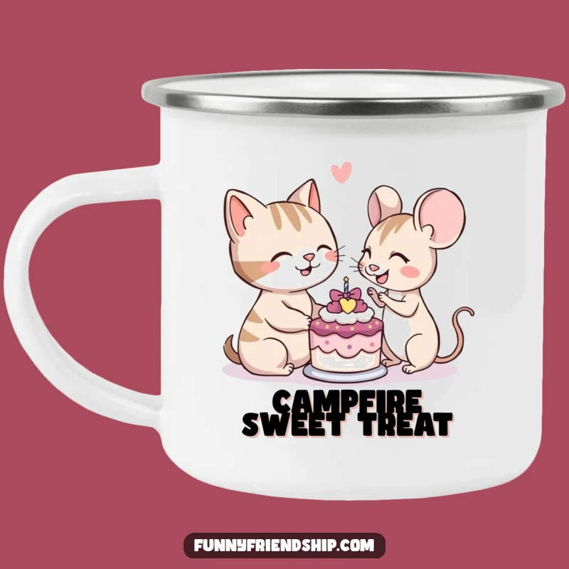 Funny Cat Mouse Cake Camping Mug: Share Sweetness Outdoors Gift
