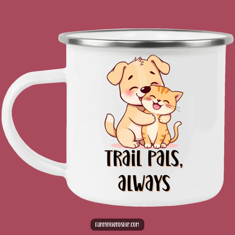 Funny Dog and Cat Hug Camping Mug: Adventure Fuelled by Friendship