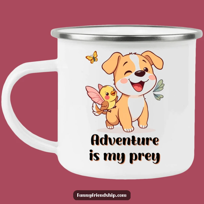 Funny Dog & Bird Butterfly Camping Mug: Adventure Fuel with Hilarious Companions