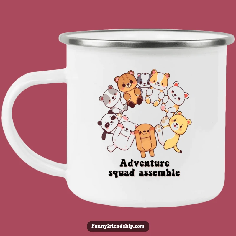 Funny Enamel Camping Mug - Animals Link Paws, Adventure and Hilarious Sips