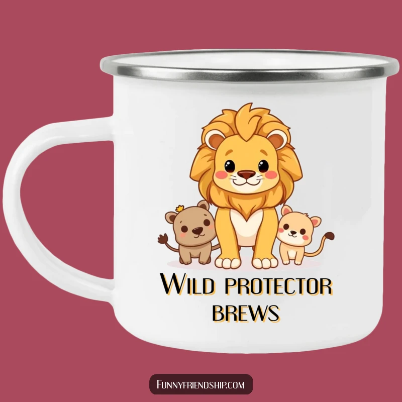 Funny Lion Protector Camping Mug: Durable Guard Friend Enamel Mug, Great Funny Gift