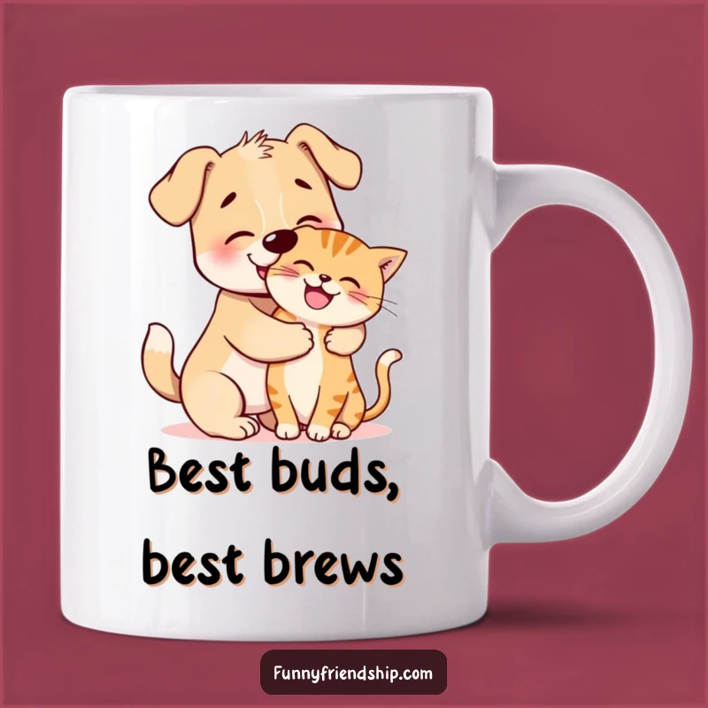 Funny Dog and Cat Hug Mug: Adorable Animal Friendship Gift for Pet Lovers