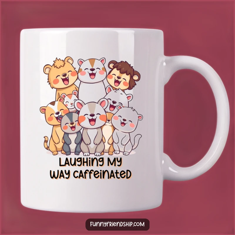 Funny Animal Party Mug: Joyful Laughter Graphic, Perfect Gift