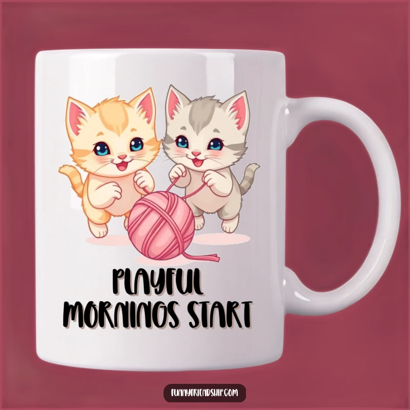 Funny Kitten Yarn Chase Mug - Playful Cartoon Animals Gift