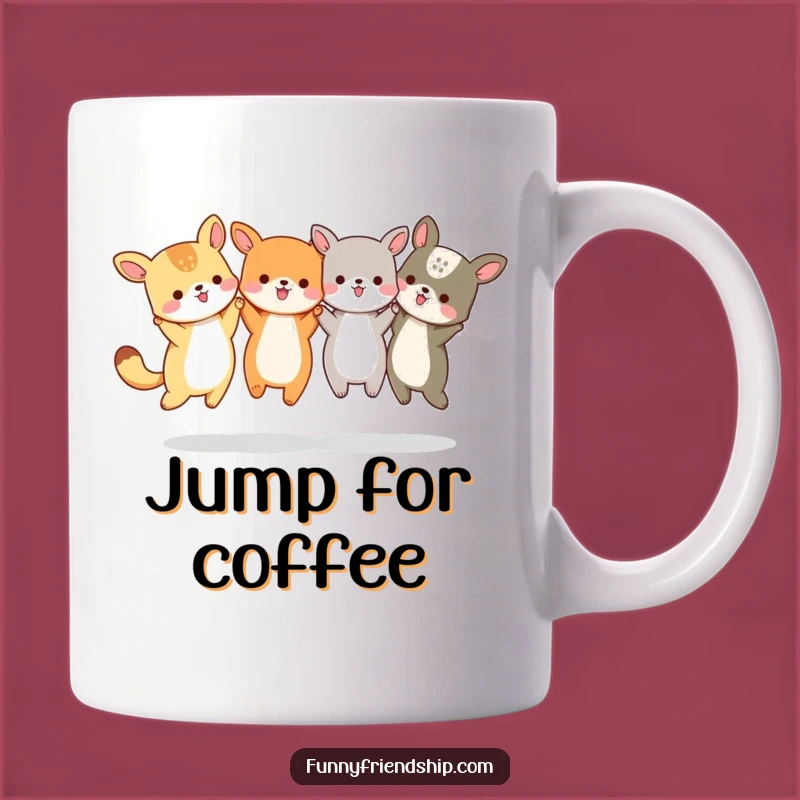 Funny Animal Friends Jumping Mug - Joyful Group Hug Gift