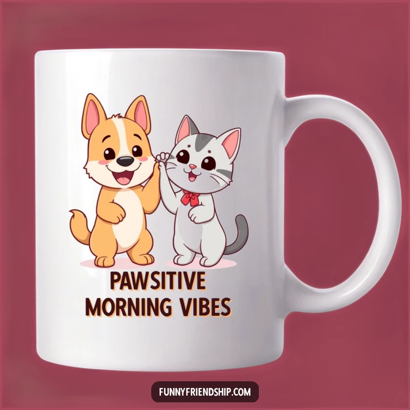 Funny Dog and Cat High Five Mug: Friendship Goals Gift for Pet Lovers