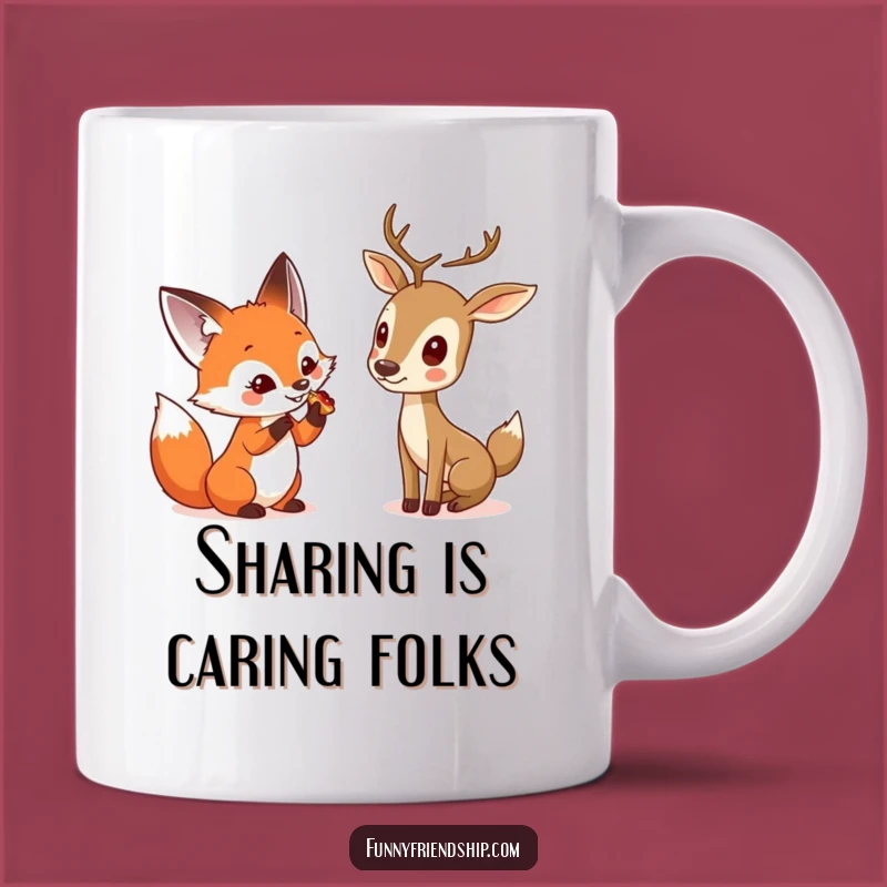 Funny Fox & Deer Sharing Treat Mug - Adorable Woodland Friends Funny Gift