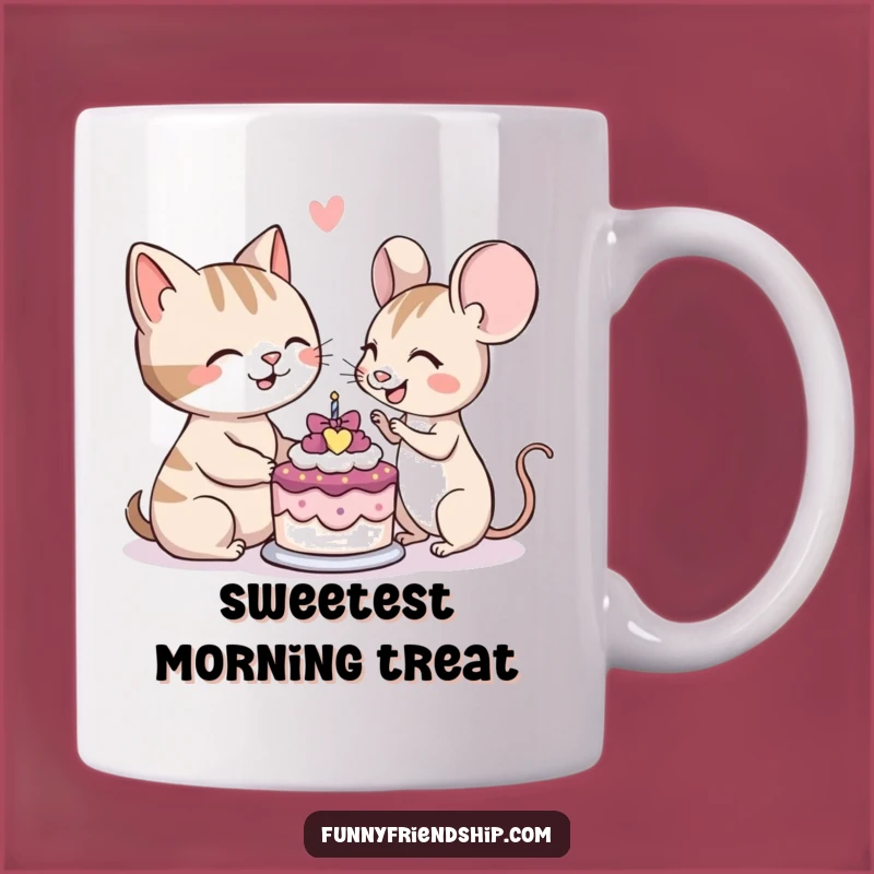 Funny Cat Mouse Cake Mug: Unlikely Friends Sharing Joy Gift