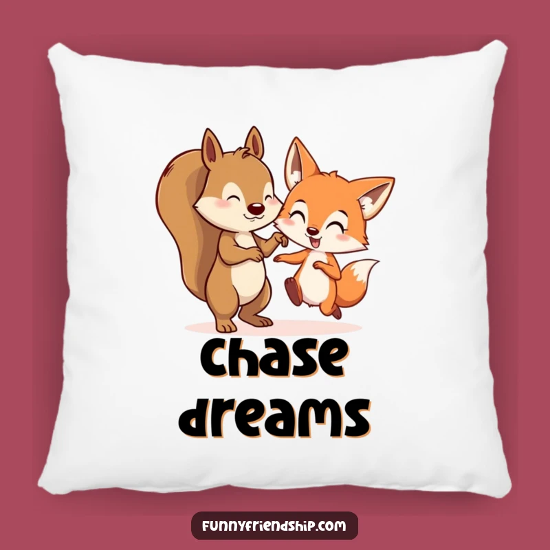 Funny Squirrel & Fox Tag Pillow: Cozy Woodland Fun Funny Gift