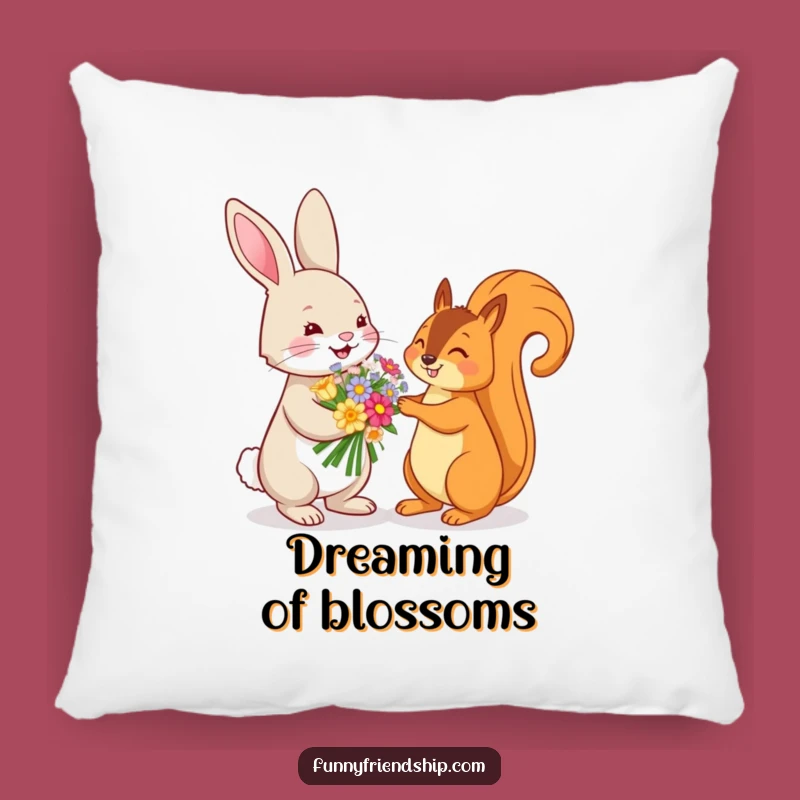 Funny Bunny and Squirrel Flower Pillow: Cozy Comfort with Nature Art