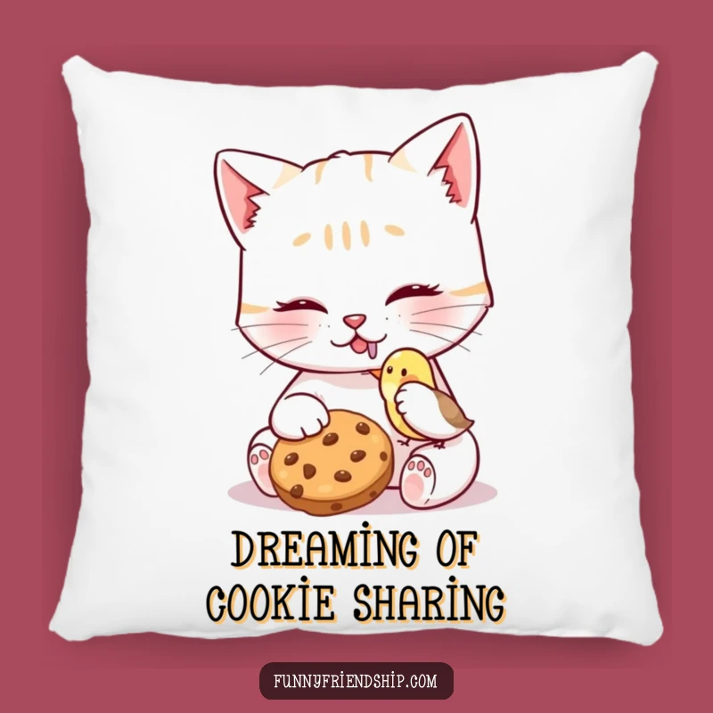 Funny Cat Bird Cookie Pillow - Cozy Kindness Accent - Adorable Humorous Gift