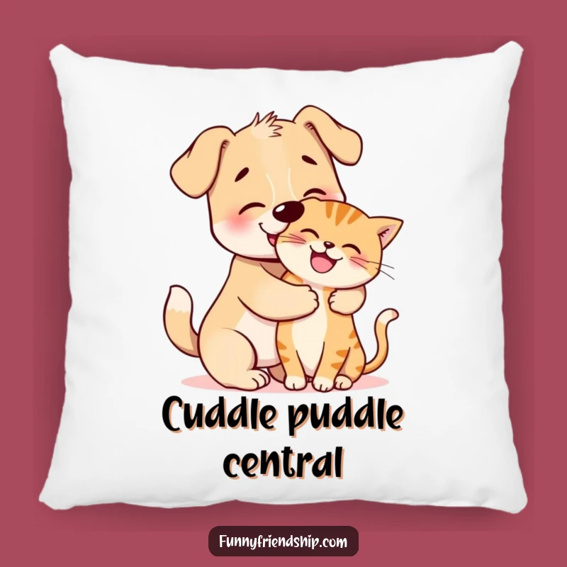 Funny Dog and Cat Hug Pillow: Cozy Comfort with Adorable Animal Friends