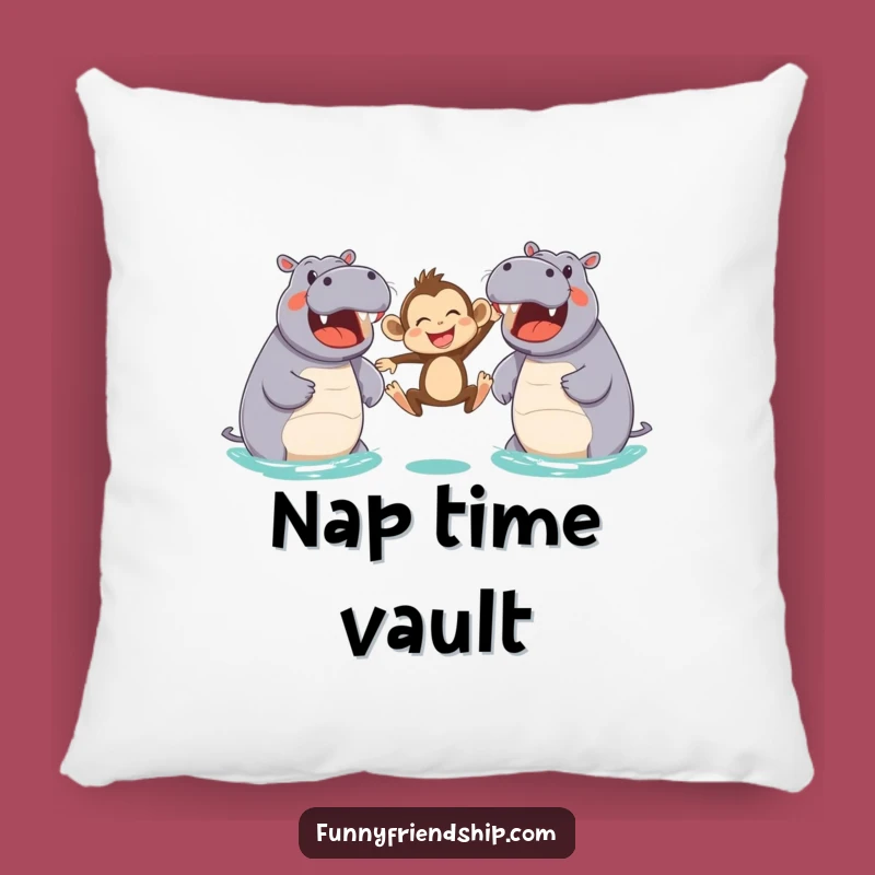 Funny Monkey & Hippo Leap Pillow: Cozy & Hilarious Comfort Gift