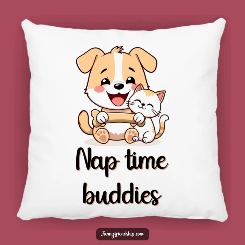Funny Dog & Cat Bone Sharing Pillow - Comfy Pet Humor Cushion