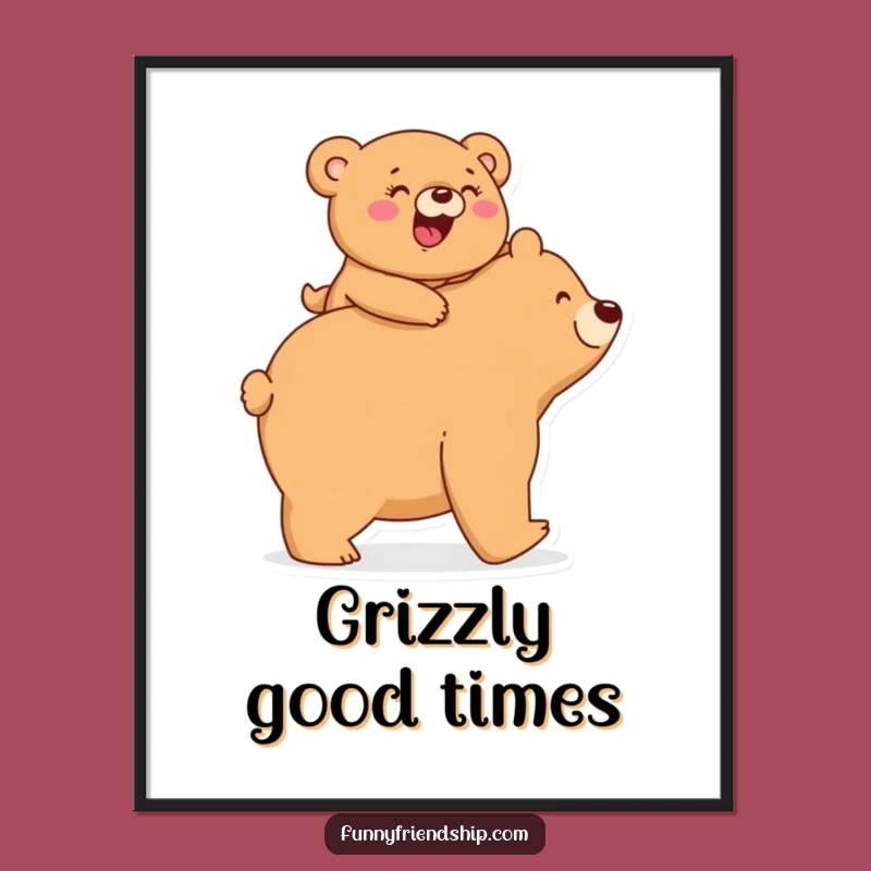 Funny Bear Piggyback Digital Art: Giggling Duo for Instant Cute Decor