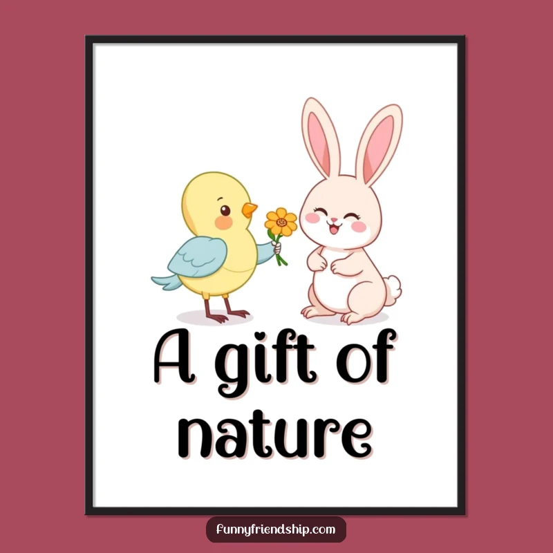 Funny Bird & Rabbit Digital Art: Adorable Cartoon Download, Instant Humor Decor Gift
