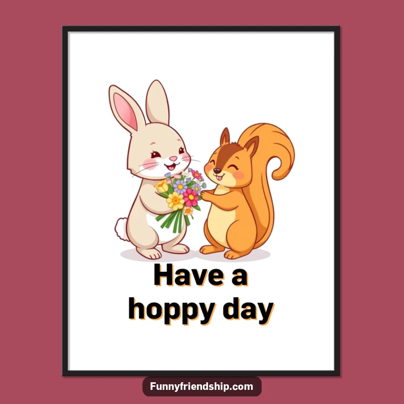 Funny Bunny and Squirrel Flower Digital Art: Instant Download