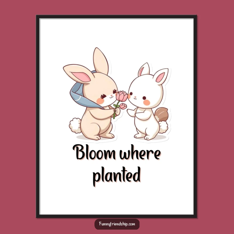 Funny Bunny Flower Digital Art: Hilarious Decor Celebrating Kindness, Perfect Gift!