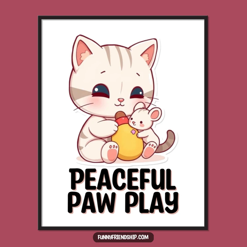 Funny Cat Mouse Toy Digital Art: Hilarious Decor Celebrating Friendship, Perfect Gift!