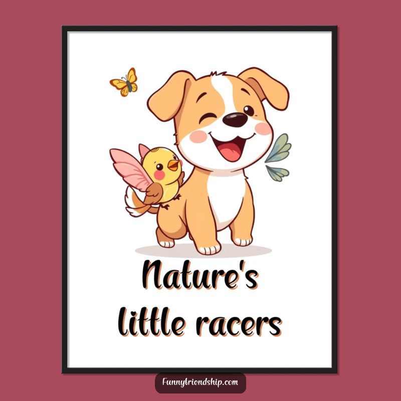 Funny Dog & Bird Butterfly Digital Art: Instant Joyful Humor for Your Space