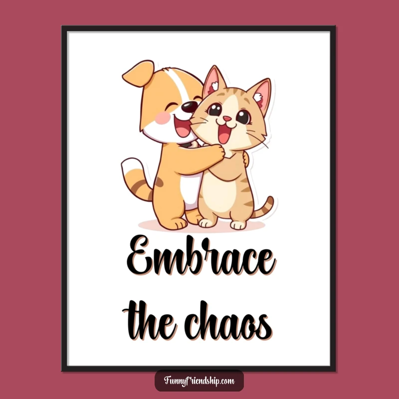 Funny Dog Cat Hug Digital Print: Instant Hilarious Art for Pet Lovers' Walls