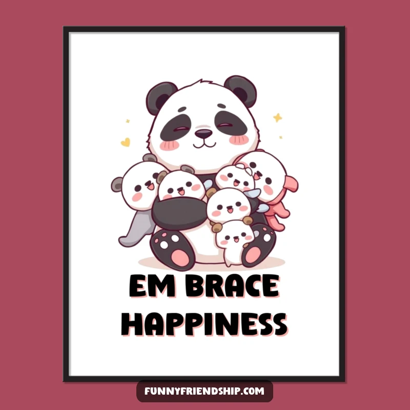 Funny Panda Hug Digital Art Print: Adorn Your Walls with Cuddly Joyful Art