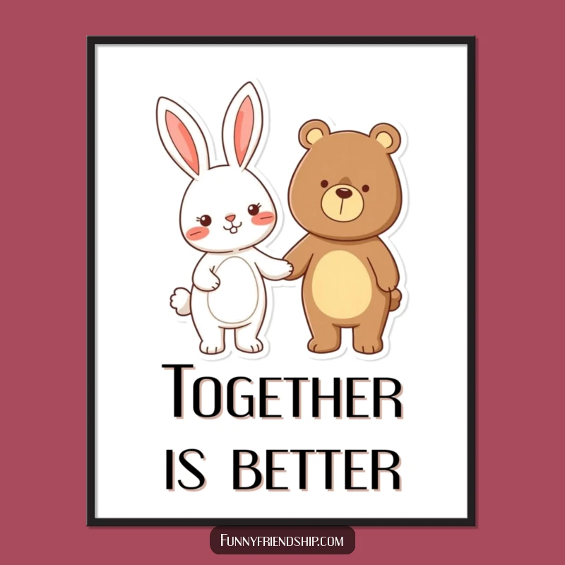 Funny Rabbit Bear Friendship Digital Art: Instant Whimsical Decor