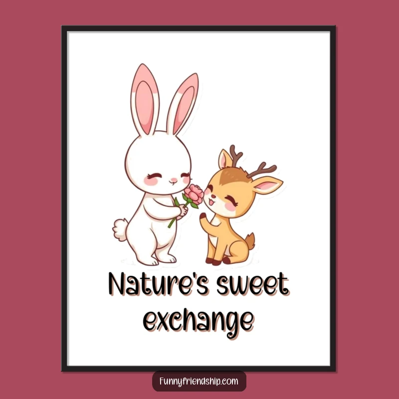 Funny Rabbit & Deer Flower Digital Art: Instant Woodland Joy, A Hilarious Gift Download