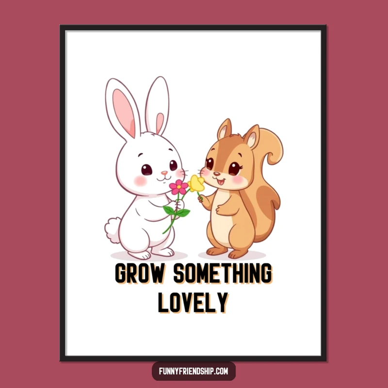 Funny Rabbit Squirrel Flower Digital Print: Instant Woodland Charm for Your Walls