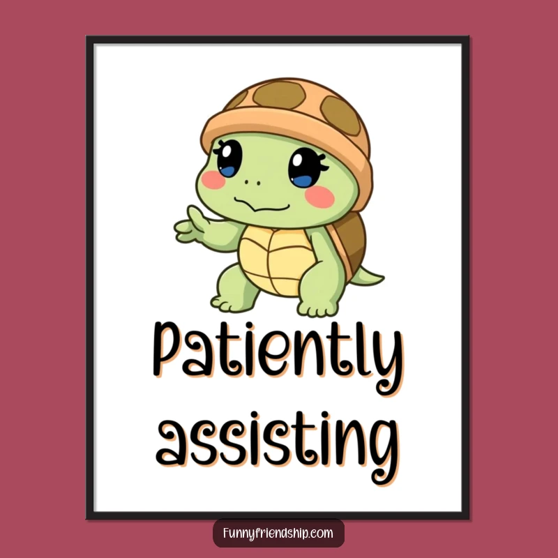 Funny Turtle Helping Hand Digital Art Print: Inspiring Slow Support Decor, Perfect Funny Gift