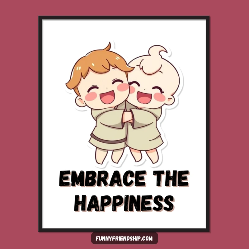 Instant Funny Hugging Characters Digital Art: Print Joyful Embraces Today