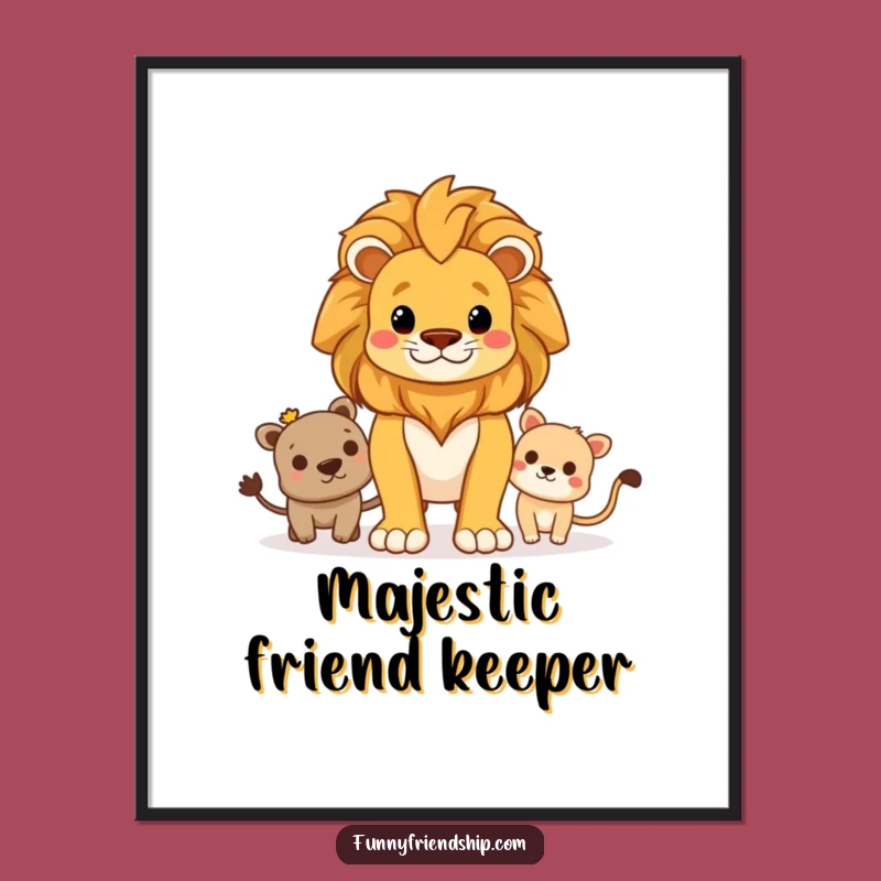 Funny Lion Protector Digital Art Print: Brave Guard Friend Decor, Perfect Funny Gift