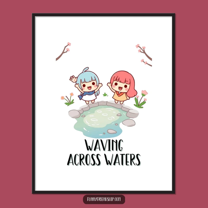 Funny Farewell Digital Art Print: Waving Friends Decor, Instant Gift