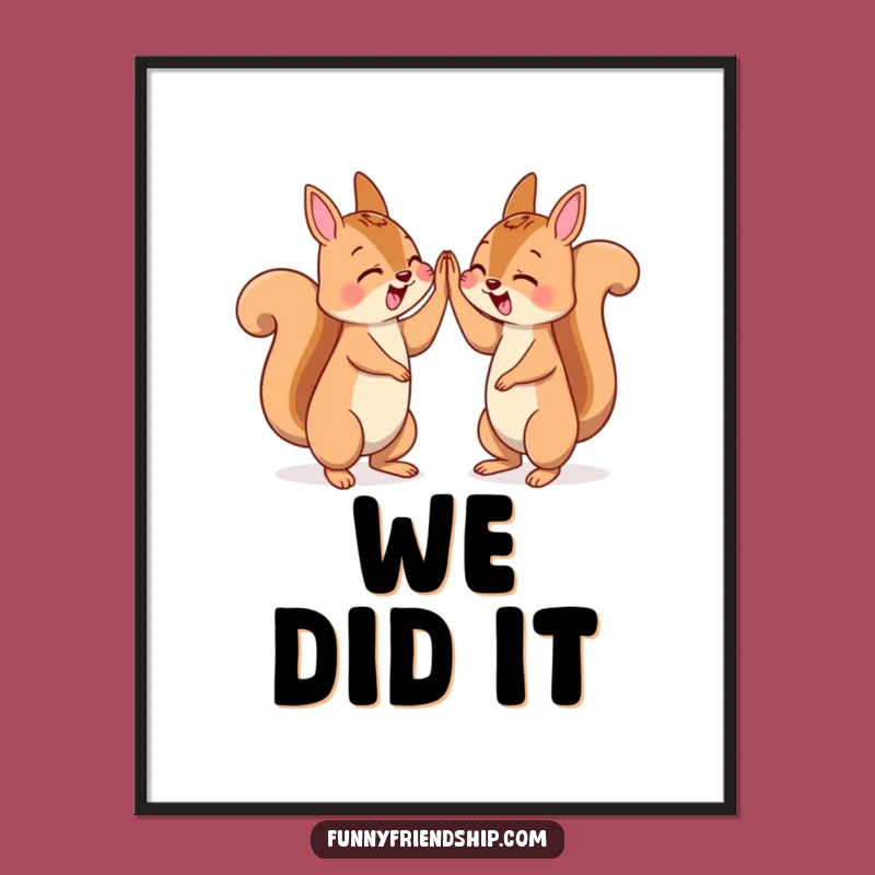 Funny Squirrel High Five Digital Art - Printable Character Celebration Artwork
