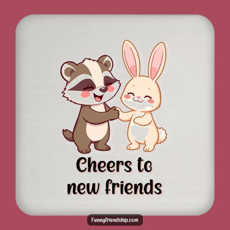 Funny Badger and Rabbit Handshake Coasters: Protect Surfaces with Cheerful Pacts