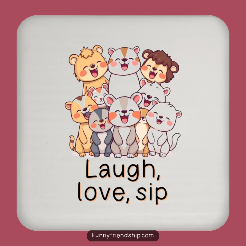 Funny Animal Laugh Drink Coaster: Joyful Group Set, Cute Gift