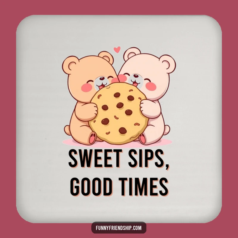 Funny Bear Cookie Sharing Coasters: Protect Surfaces with Friendship