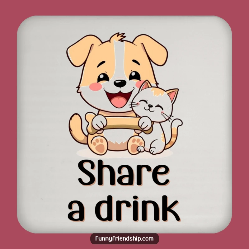 Funny Dog & Cat Bone Sharing Coasters (Set of 4) - Pet Lover Table Gift