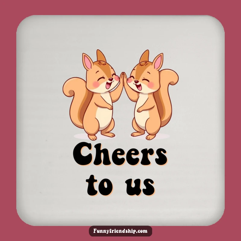 Funny Squirrel High Five Drink Coaster - Protective Character Celebration Mat