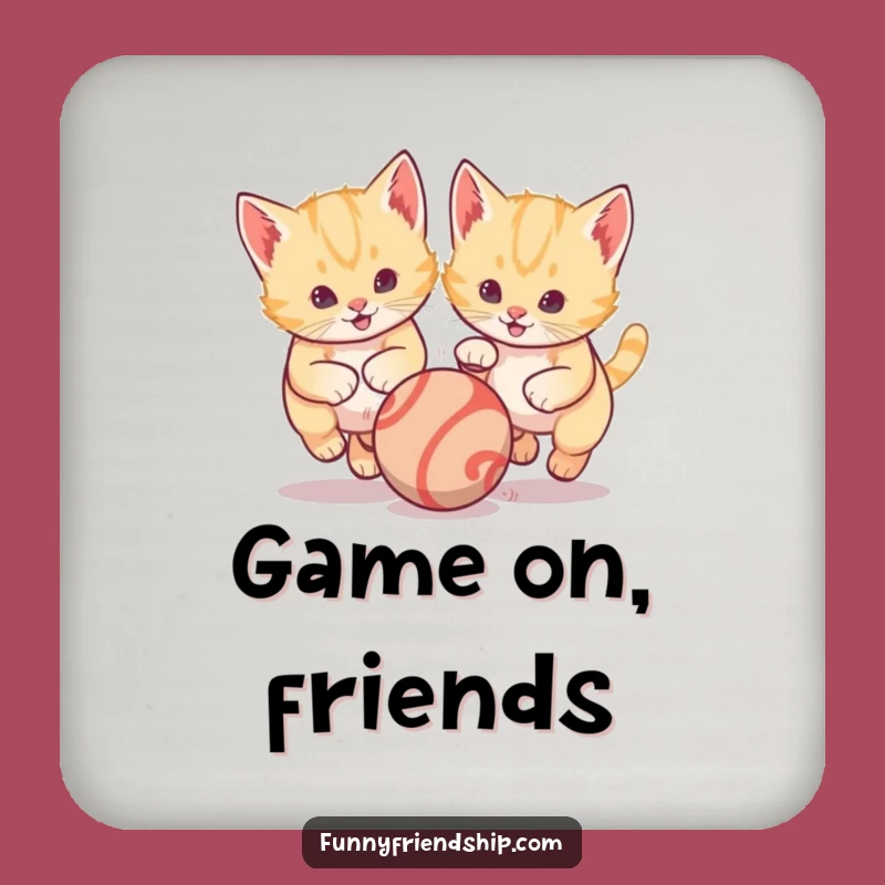 Funny Kitten Drink Coaster: Playful Cat Ball Chase Set, Cute Gift