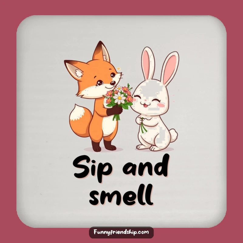 Funny Fox & Rabbit Flower Drink Coaster: Protect Your Table with Sweet Charm