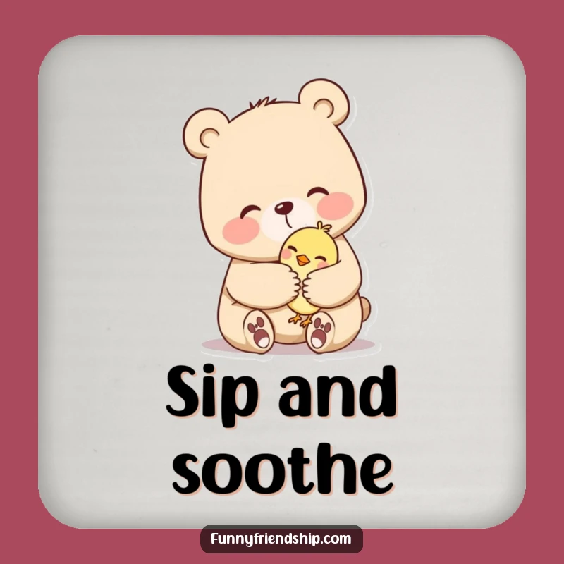 Funny Bear Hug Coaster: Protect with Warmth - Perfect Gift