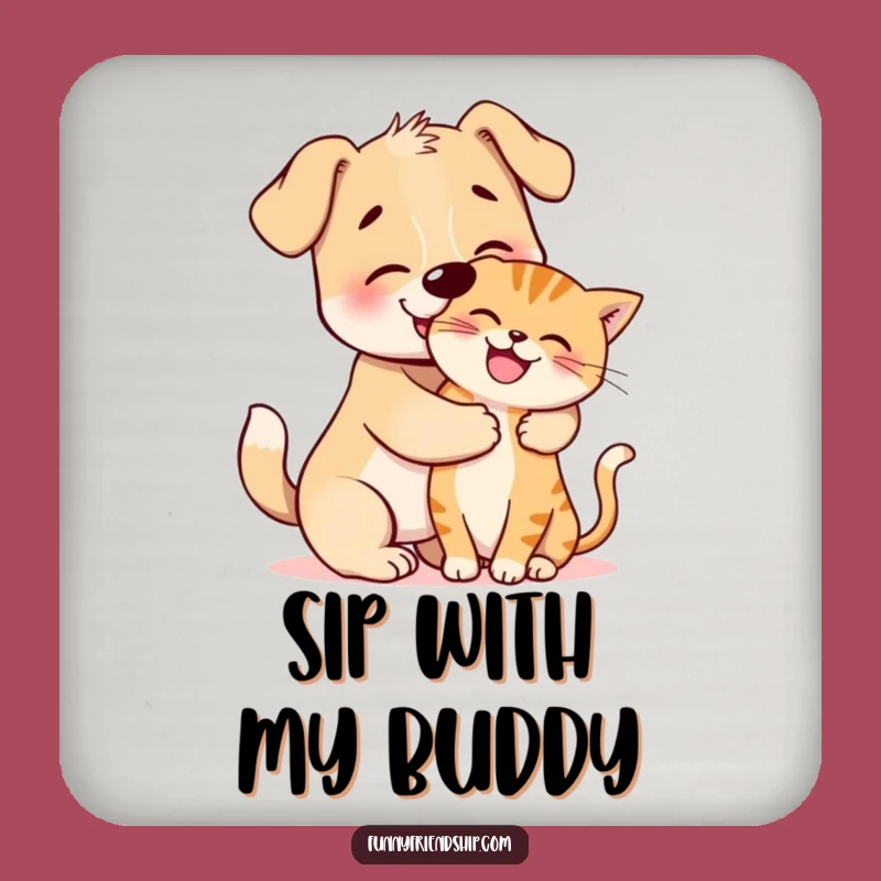 Funny Dog and Cat Hug Coasters: Protect Surfaces with Adorable Charm