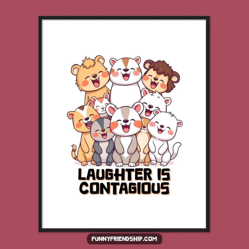 Funny Animal Laugh Poster: Joyful Group Wall Art, Whimsical Gift