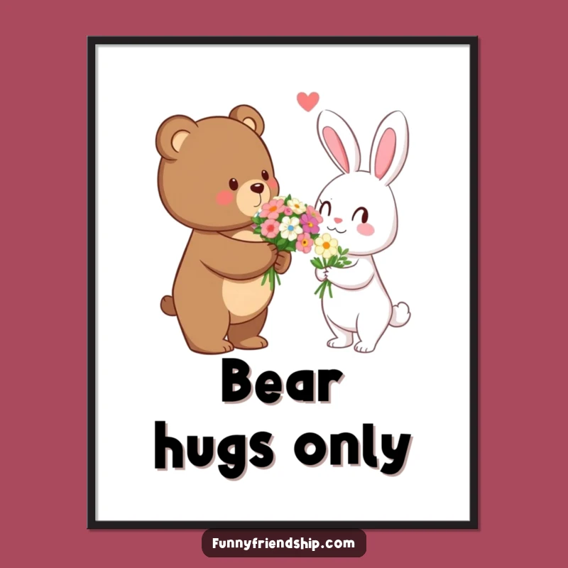 Funny Bear's Bloom Poster: Romantic Art Celebrating Affection - A Funny Gift for Walls!